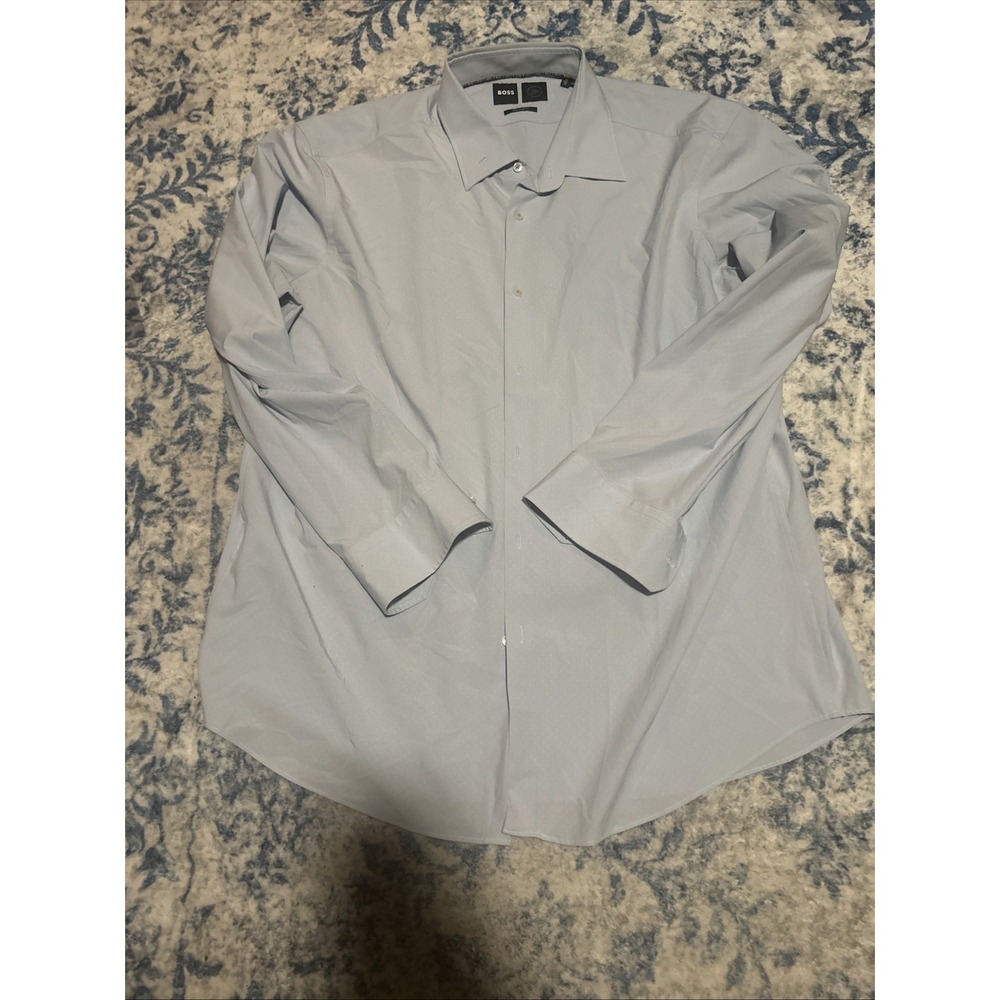 Hugo Boss Dress Shirt Mens 2XL Blue Regular Fit Button Up 18-46 Performance